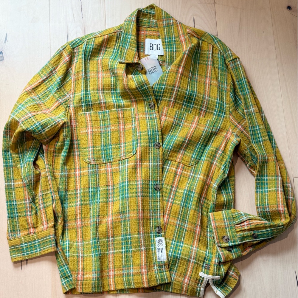 BDG Green and Yellow Plaid Shirt